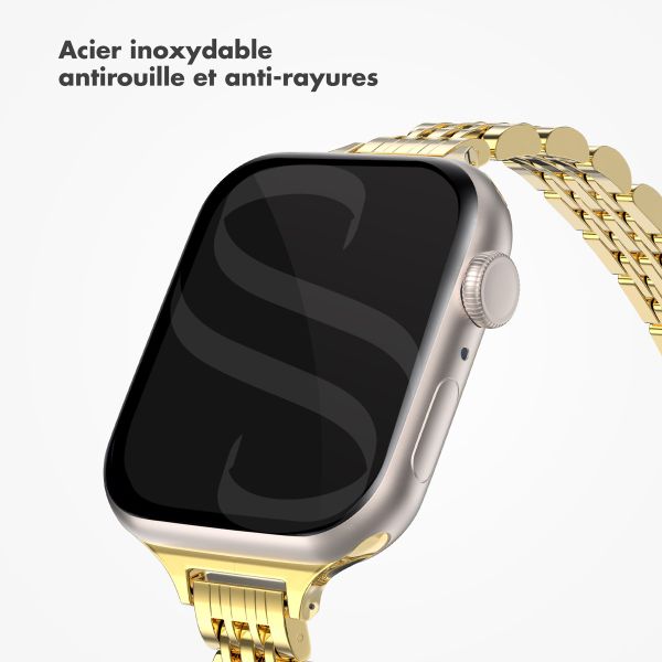 Selencia Bracelet en acier slim style Jubilee Apple Watch Series 1 t/m 9 / SE (38/40/41 mm) | Series 10 / 11 (42 mm) - Doré