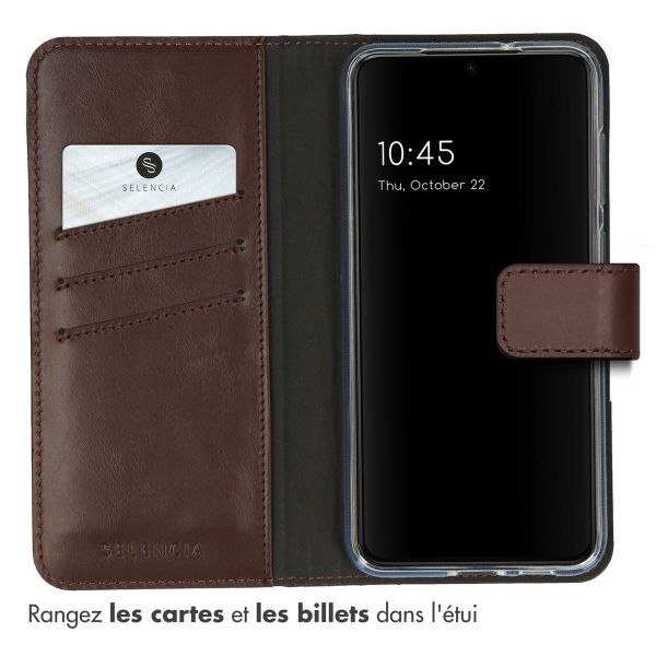 Selencia Étui portefeuille en cuir véritable Samsung Galaxy S23 Plus - Marron