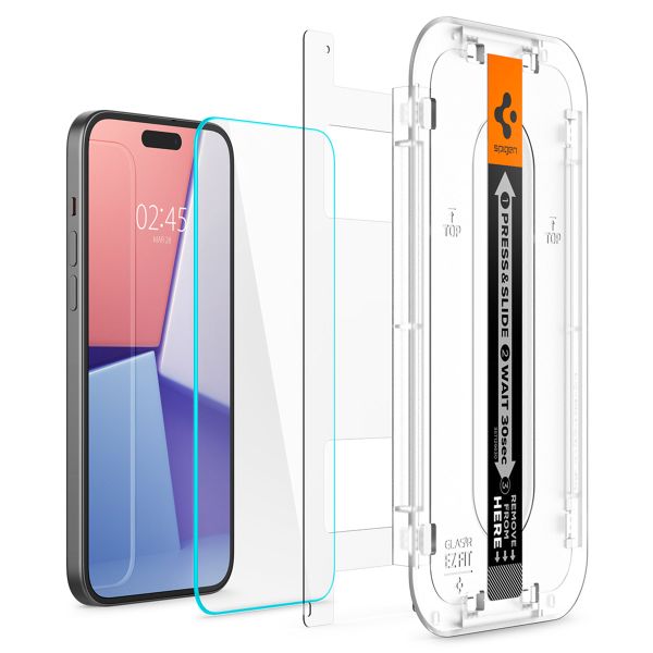 Spigen Protection d'écran en verre trempé GLAStR Fit + Applicator iPhone 16 Plus / 15 Plus