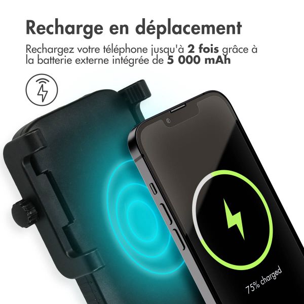 imoshion Support de téléphone pour vélo avec powerbank - Support de téléphone vélo - Powerbank sans fil - 5 000 mAh - Noir