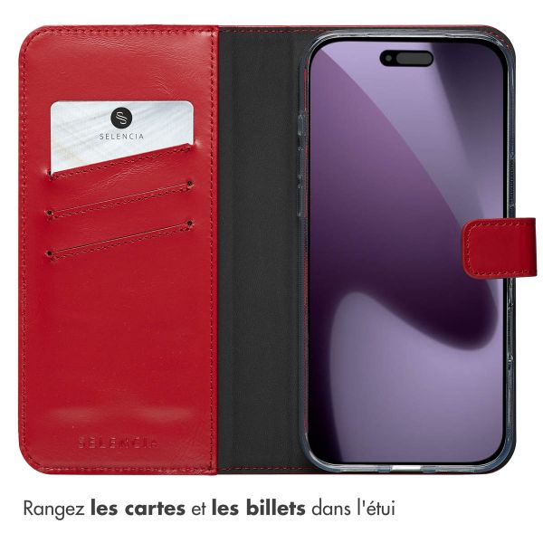 Selencia Étui portefeuille en cuir véritable Apple iPhone 17 Pro Max - Rouge