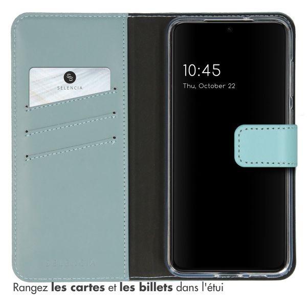 Selencia Étui de téléphone portefeuille en cuir véritable Samsung Galaxy S23 - Air Blue