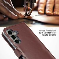 Selencia Étui portefeuille en cuir véritable Samsung Galaxy S25 Plus - Marron foncé