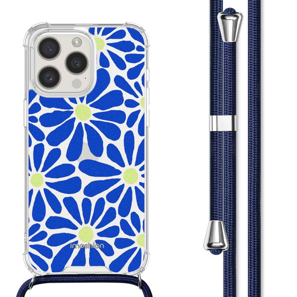 imoshion Coque Design avec cordon Apple iPhone 15 Pro - Cobalt Blue Flowers Connect