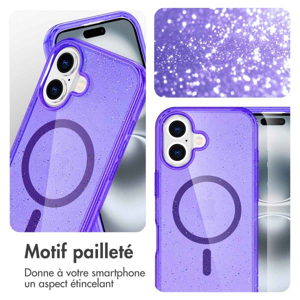 imoshion Coque Pailletée avec MagSafe Apple iPhone 16 - Paillettes Violet
