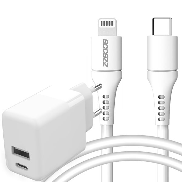 Accezz Chargeur Mural avec câble Lightning vers USB-C - Chargeur - certifié MFi - 20 Watt - 1 mètre - Blanc