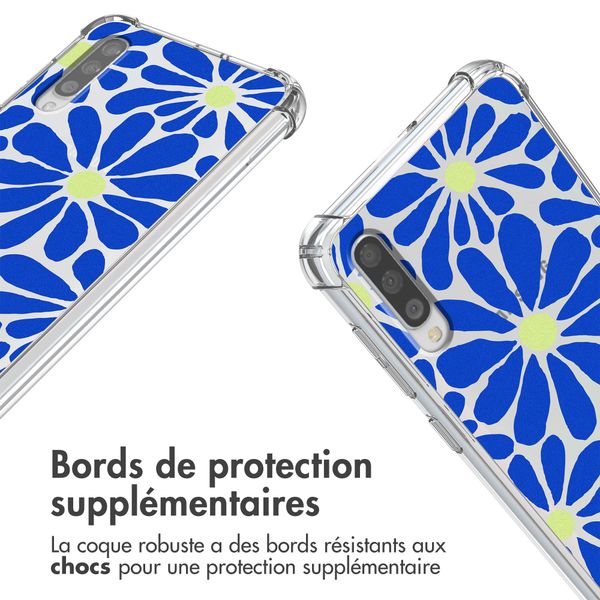 imoshion Coque Design avec cordon Samsung Galaxy A50 - Cobalt Blue Flowers Connect