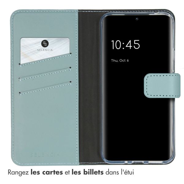 Selencia Étui portefeuille en cuir véritable Samsung Galaxy A54 (5G) - Bleu clair