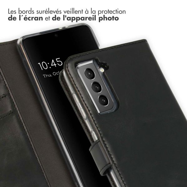 Selencia Étui portefeuille en cuir véritable Samsung Galaxy S21 - Noir