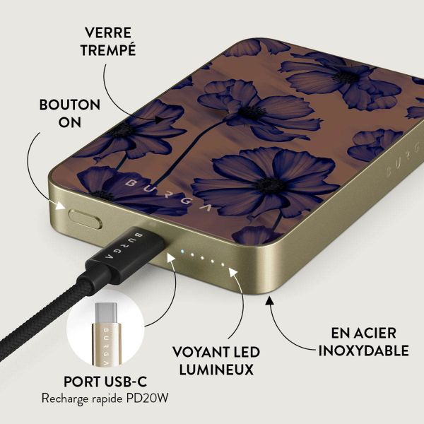 Burga Powerbank magnétique 5 000 mAh - MagSafe et Qi2 - Nuit de velours / Or