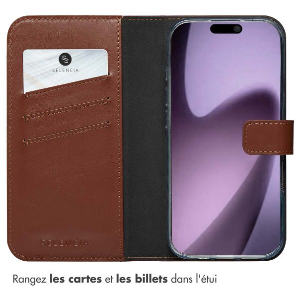 Selencia Étui portefeuille en cuir véritable Apple iPhone 17 - Lichtbruin