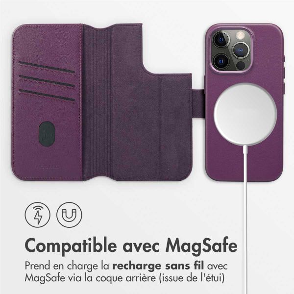 Accezz Étui de télephone portefeuille en cuir 2-en-1 avec MagSafe Apple iPhone 15 Pro - Heath Purple