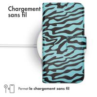 imoshion Étui de téléphone portefeuille Design iPhone 14 - Black Blue Stripes