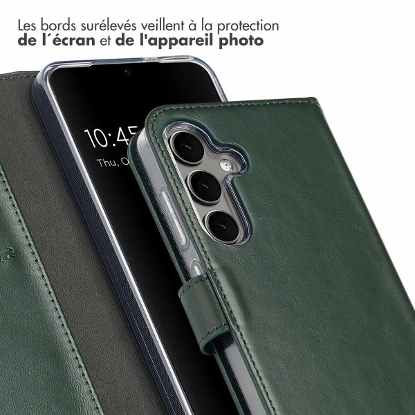 Selencia Étui de téléphone portefeuille en cuir véritable Samsung Galaxy S25 - Vert