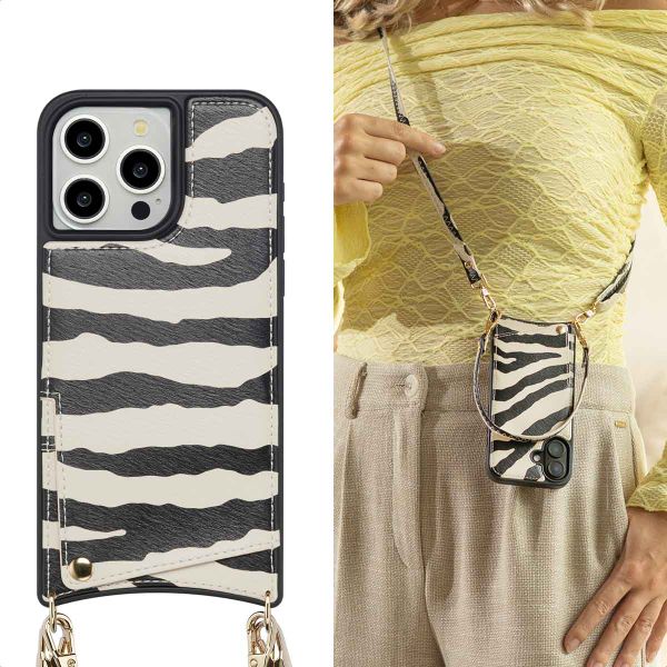 Selencia Coque de télephone Nova avec cordon et porte-cartes Apple iPhone 15 Pro Max - Zazzy Zebra