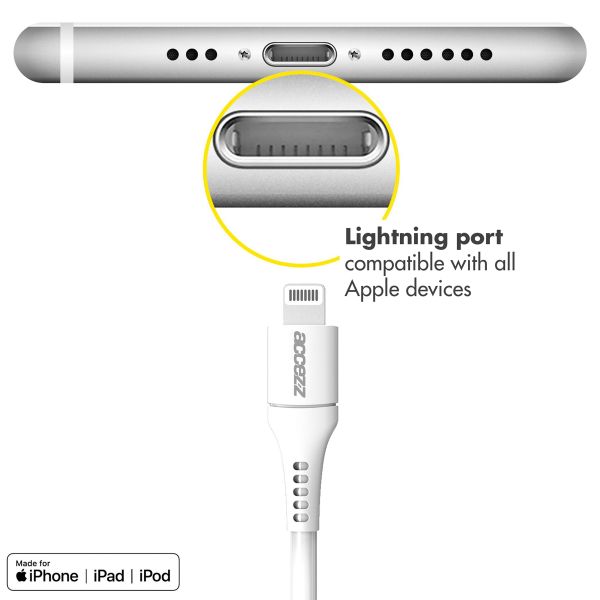 Accezz Câble Lightning vers USB-C - Certifié MFi - 1 mètre - Blanc