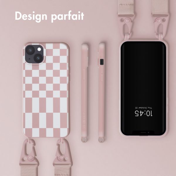 Selencia Coque design en silicone avec cordon amovible Apple iPhone 14 Plus - Irregular Check Sand Pink