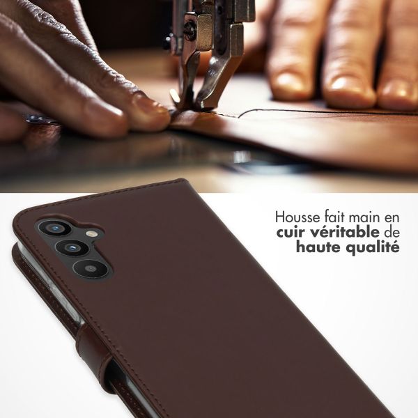 Selencia Étui portefeuille en cuir véritable Samsung Galaxy A34 (5G) - Marron