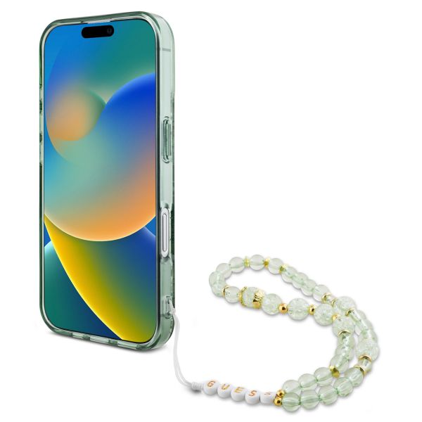 Guess MagSafe IML Flowers Case avec beads strap Apple iPhone 16 - Green
