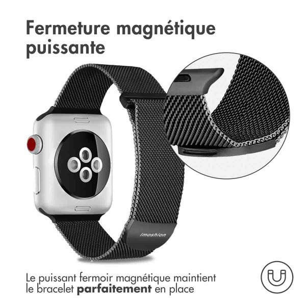 imoshion Bracelet magnétique milanais Apple Watch Series 1 - 11 / SE / Ultra (44/45/46/49 mm) - Taille M - Noir