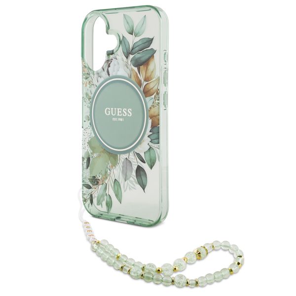 Guess MagSafe IML Flowers Case avec beads strap iPhone 16 - Green