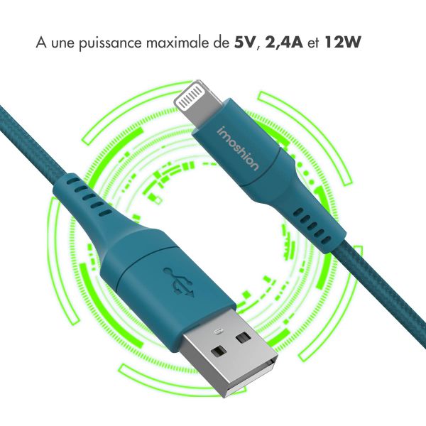 imoshion ﻿Câble Lightning vers USB - Non MFi - Textile tressé - 1 mètre - Bleu foncé