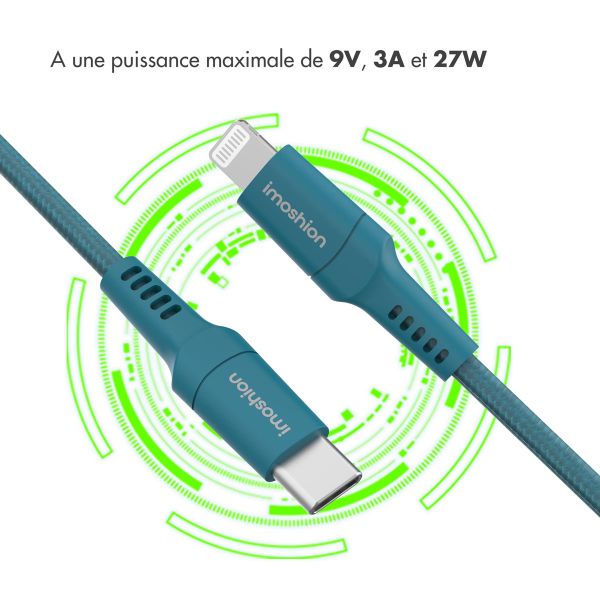 imoshion ﻿Câble Lightning vers USB-C - Non MFi - Textile tressé - 2 mètre - Bleu foncé