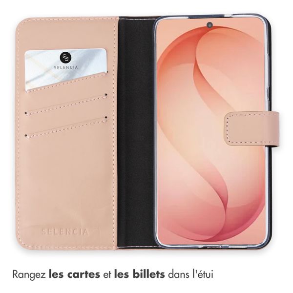Selencia Étui portefeuille en cuir véritable Samsung Galaxy S26 Plus - Dusty Pink