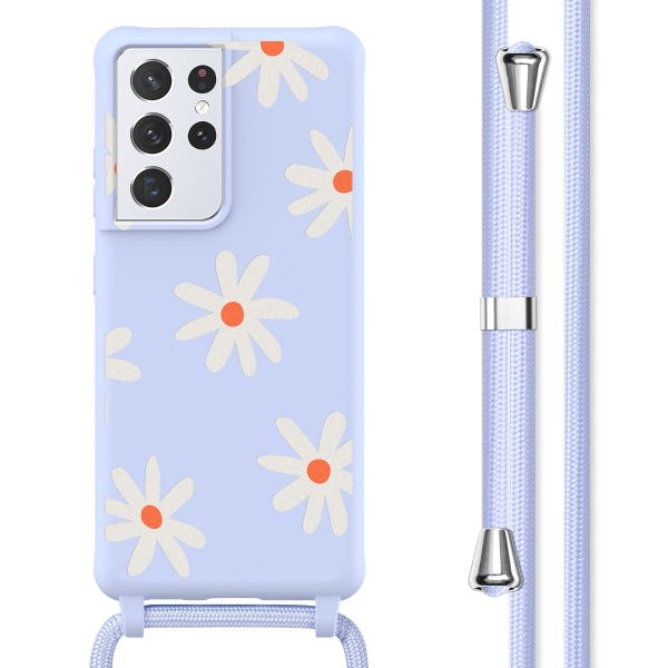 imoshion Coque design en silicone avec cordon Samsung Galaxy S21 Ultra - Lila Flower Distance