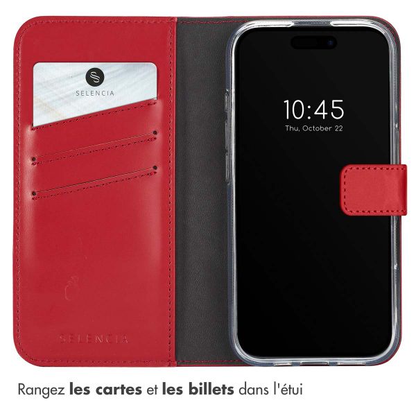 Selencia Étui portefeuille en cuir véritable Apple iPhone 16 - Rouge