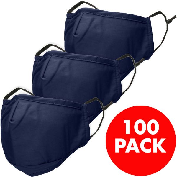 imoshion 100 pack - Réutilisable, masque lavable avec 3 couches de coton - Bleu foncé