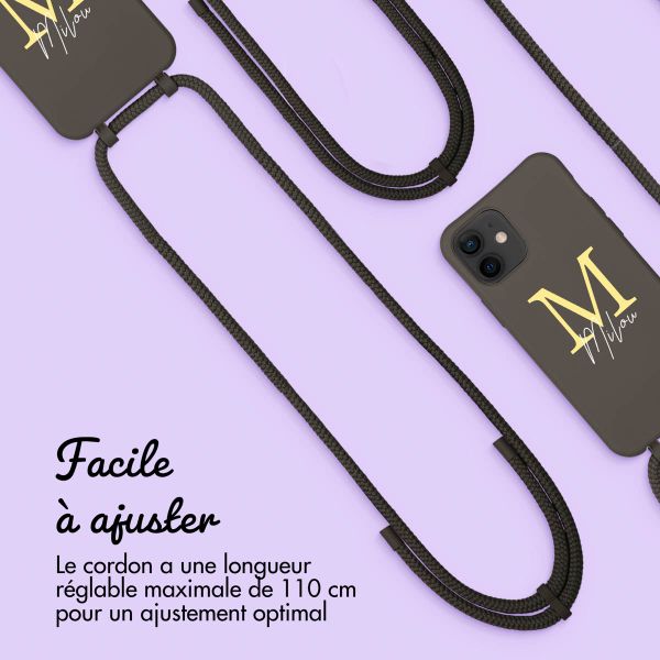 Coque de couleur personnalisée MagSafe avec cordon amovible  et lettre iPhone 12 Pro - Black Coffee