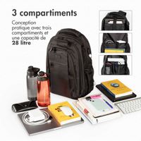 imoshion ﻿Sac à dos pour ordinateur portable avec port USB - Convient aux ordinateurs portables jusqu'à 15.6 pouces - Sac à dos pour ordinateur portable pour hommes - Noir