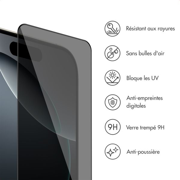 Accezz Protection d’écran en verre trempé avec filtre de confidentialité + Applicateur Apple iPhone 16 Pro