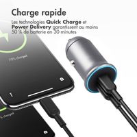 imoshion Mini chargeur de voiture lot de charge rapide - 2 ports - USB-A Quick Charge - USB-C Power Delivery - 60 Watts - Noir + Câble USB-A vers USB-C tressé - 0,5 mètre - Noir