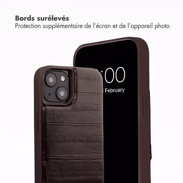 Selencia Nova coque arrière en cuir véritable avec porte-cartes Apple iPhone 14 / 13 - Dark Chocolate