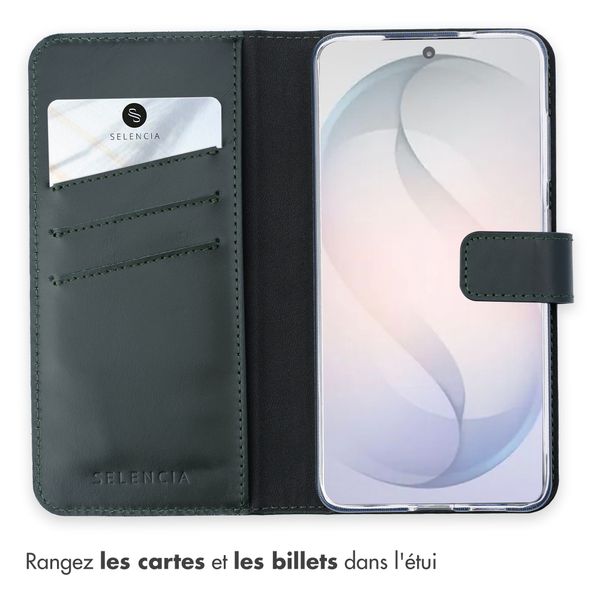Selencia Étui portefeuille en cuir véritable Samsung Galaxy S26 - Vert