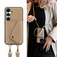 Selencia Coque à cordon avec porte-cartes enveloppe Sera Samsung Galaxy S25 - Beige