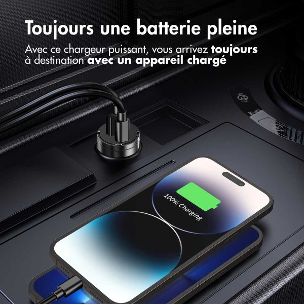 Accezz Chargeur de voiture | Chargeur rapide avec 2 ports - USB-A 30 watts + USB-C 65 watts - Noir