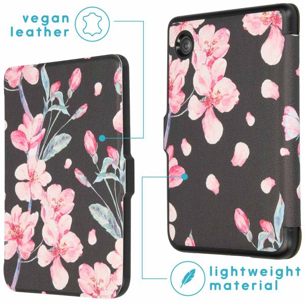 imoshion Design Slim Hard Case Sleepcover Kobo Clara 2E / Tolino Shine 4 - Blossom Watercolor Black