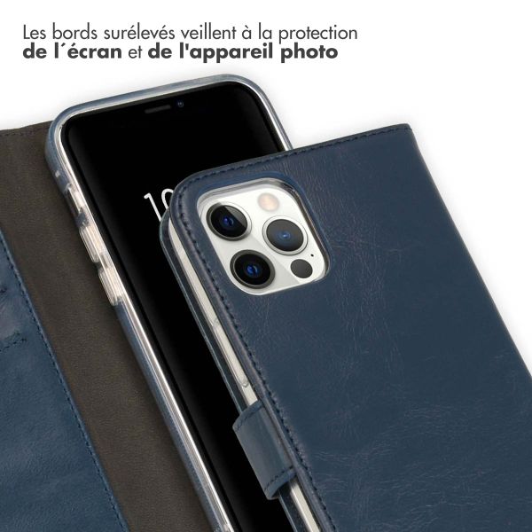 Selencia Étui portefeuille en cuir véritable Apple iPhone 12 (Pro) - Bleu