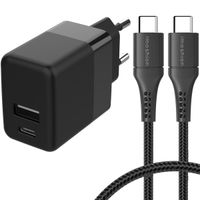 imoshion Chargeur Mural avec câble USB-C vers USB-C - Chargeur - Textile tissé - 20 Watt - 1 mètre - Noir