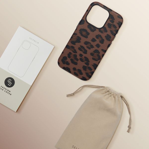 Selencia Coque Sabi imprimé panthère avec MagSafe Apple iPhone 15 Pro - Mocha Brown