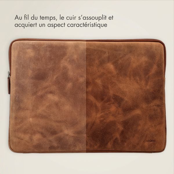 Accezz Pochette ordinateur Leather avec fermeture éclair 15-16 pouces - Cognac