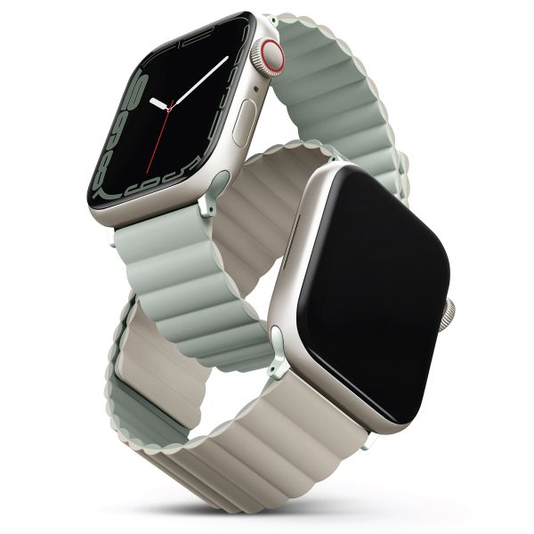 Uniq Bracelet Revix réversible Apple Watch Series 1 t/m 9 / SE (38/40/41 mm) | Series 10 / 11 (42 mm) - Sage / Beige