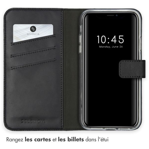 Selencia Étui portefeuille en cuir véritable Apple iPhone X / Xs - Noir