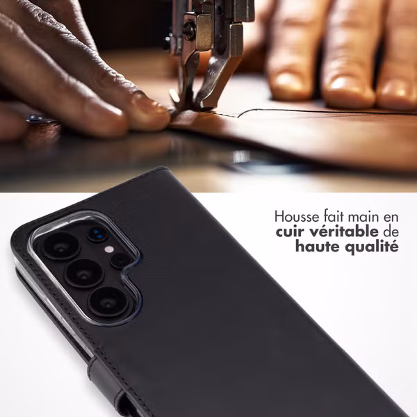 Selencia Étui portefeuille en cuir véritable Samsung Galaxy S26 Ultra - Noir
