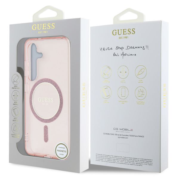 Guess Coque MagSafe IML Glitter Gradient Samsung Galaxy S25 - Rose