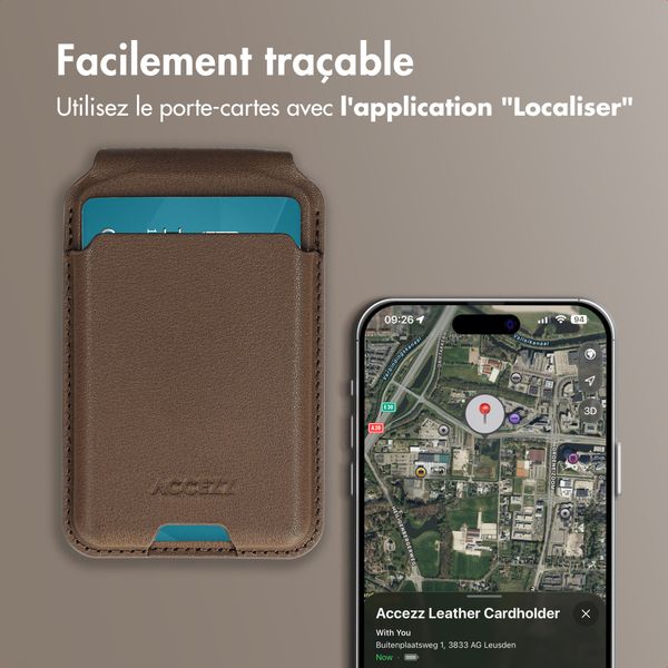 Accezz Portefeuille en cuir magnétique avec support - Compatible avec Apple Find My - Coffee Brown