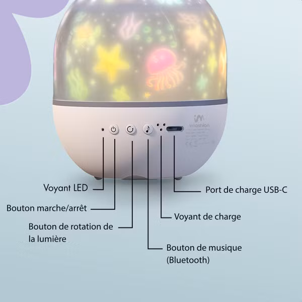 imoshion Projecteur Veilleuse Dreamlight avec Haut-parleur - 10 Rouleaux de Projection - Blanc